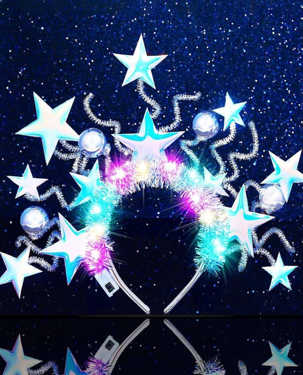 9148 Light Up Star Headbands Sparkly LED Silver Ball Hair band Flashing